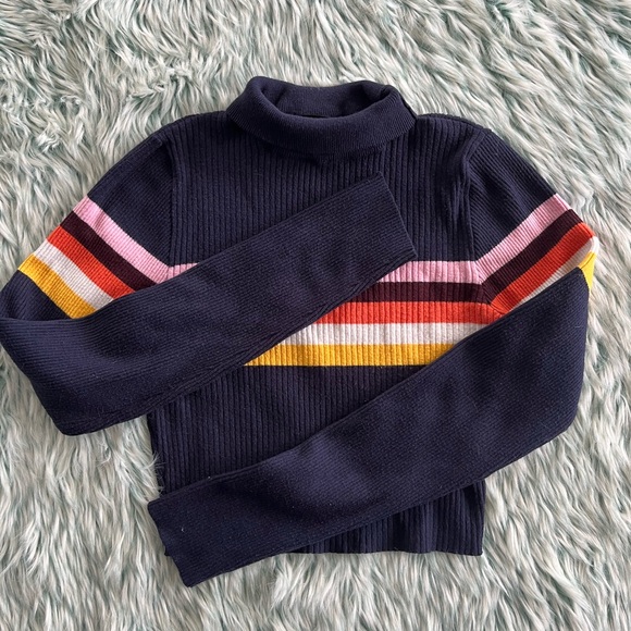 Fun, Striped, Navy Cropped Sweater. Size XL - Picture 2 of 7